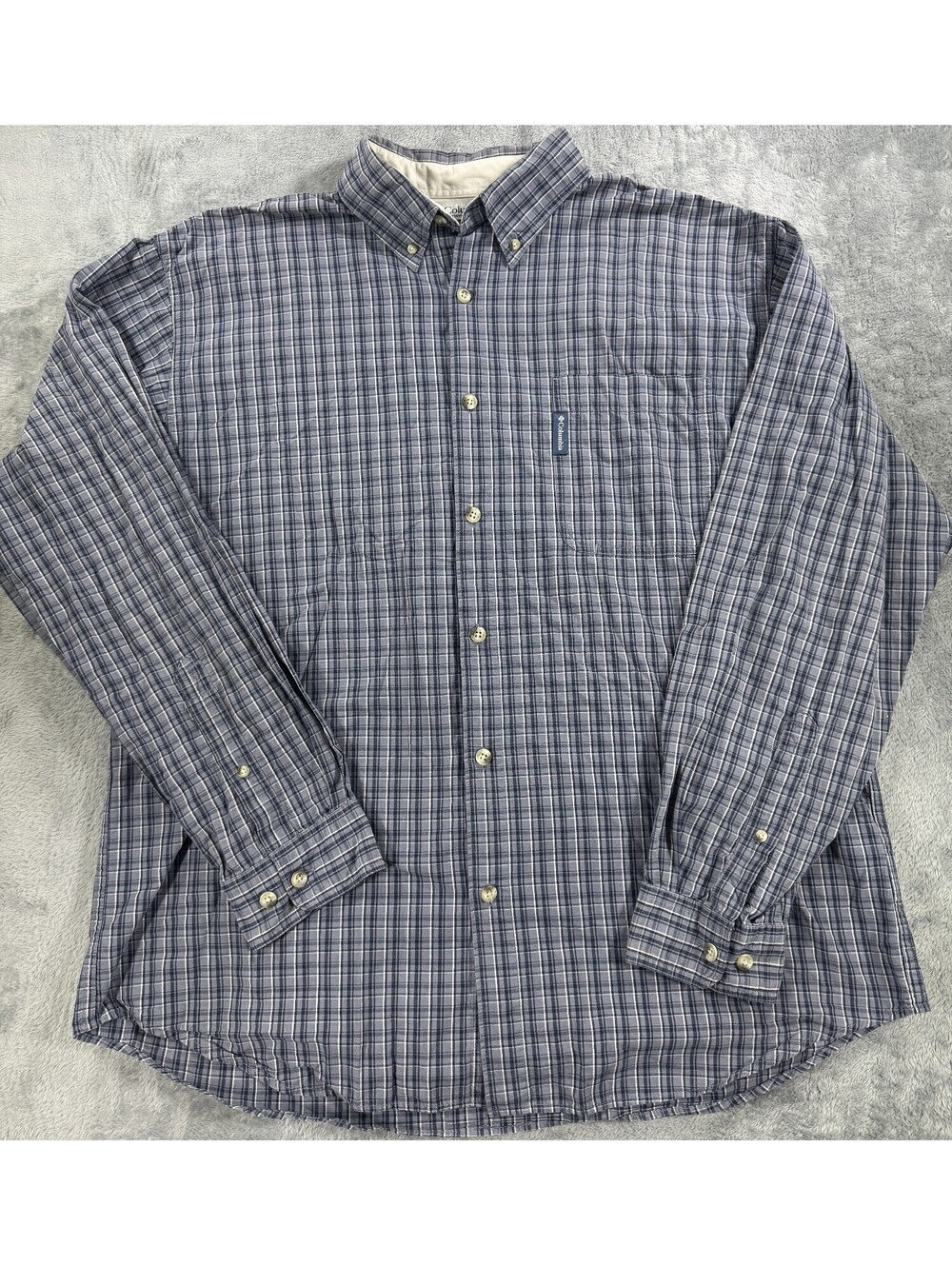 Columbia Men's Long Sleeve Size XL Shirt Blue Gray Flannel Button-up Dress Shirt